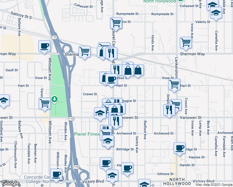 map of restaurants, bars, coffee shops, grocery stores, and more near in Los Angeles