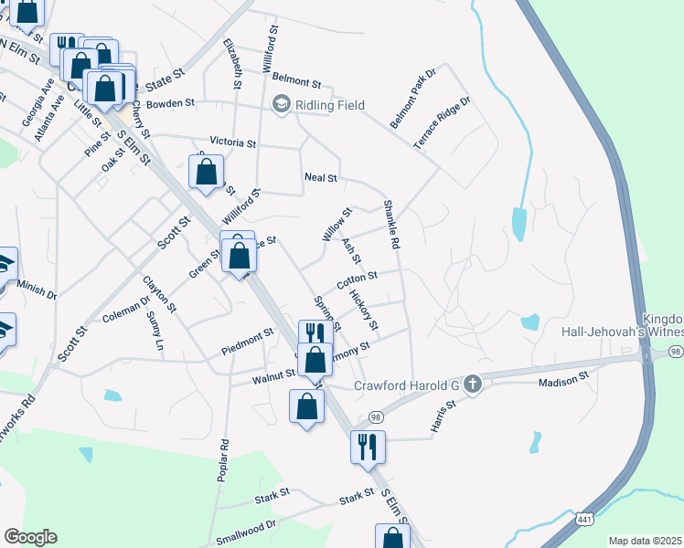 map of restaurants, bars, coffee shops, grocery stores, and more near 91 Cotton Street in Commerce