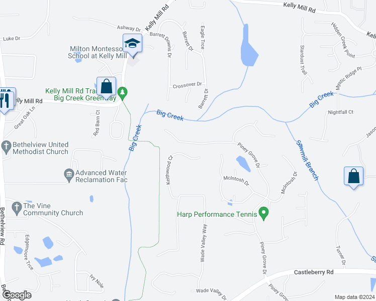 map of restaurants, bars, coffee shops, grocery stores, and more near 5475 Keithwood Court in Cumming