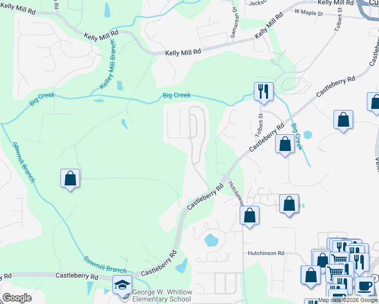 map of restaurants, bars, coffee shops, grocery stores, and more near 3321 Castleberry Village Drive in Cumming