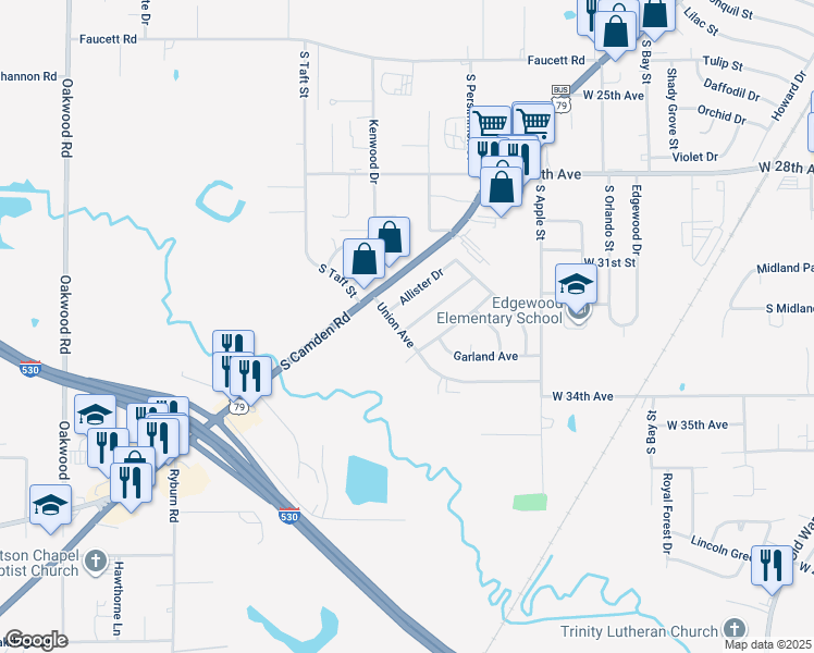 map of restaurants, bars, coffee shops, grocery stores, and more near 3206 Kendyl Street in Pine Bluff