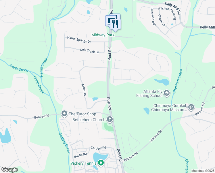 map of restaurants, bars, coffee shops, grocery stores, and more near 5328 Post Road in Cumming