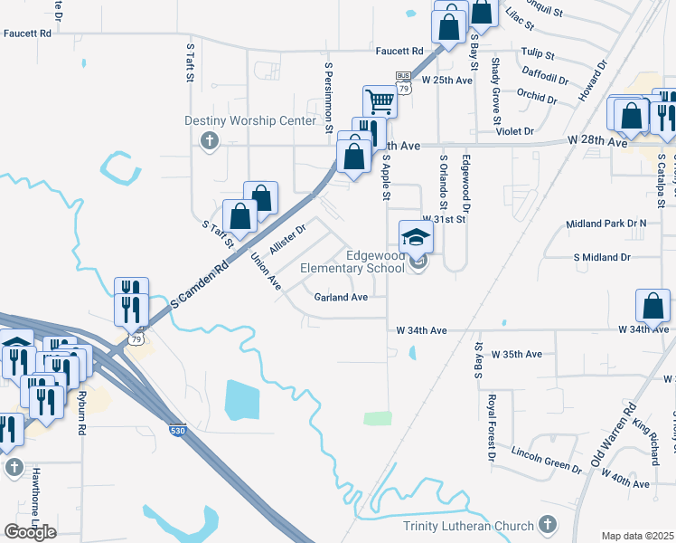 map of restaurants, bars, coffee shops, grocery stores, and more near 4306 Boone Street in Pine Bluff