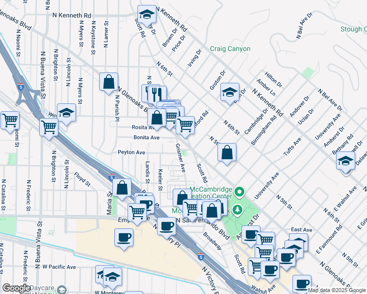 map of restaurants, bars, coffee shops, grocery stores, and more near 2005 North Glenoaks Boulevard in Burbank