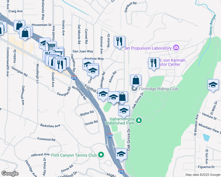 map of restaurants, bars, coffee shops, grocery stores, and more near 4543 Belita Lane in La Cañada Flintridge