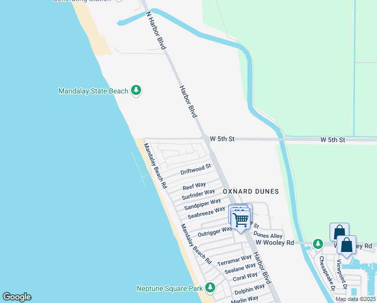 map of restaurants, bars, coffee shops, grocery stores, and more near 5540 West 5th Street in Oxnard