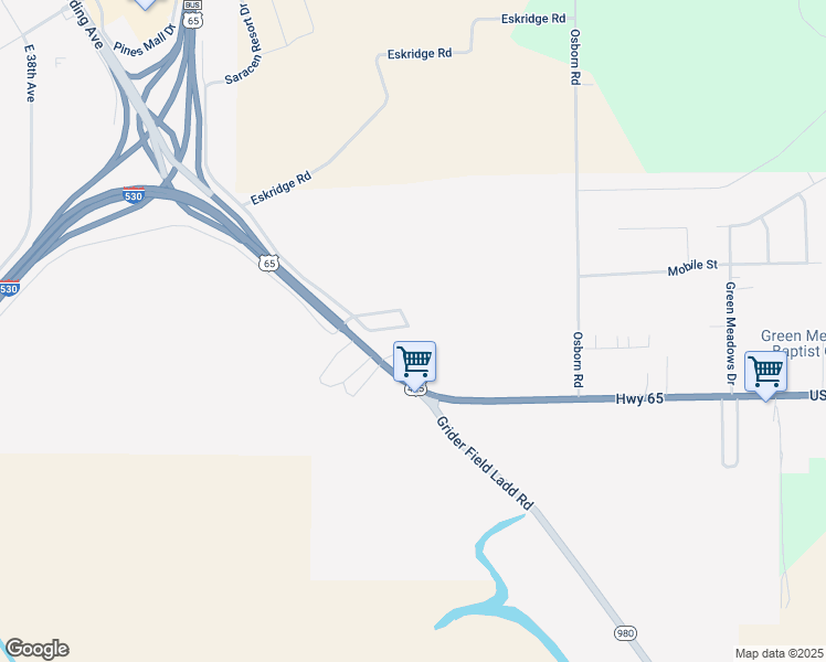map of restaurants, bars, coffee shops, grocery stores, and more near 3419 U.S. 65 in Pine Bluff