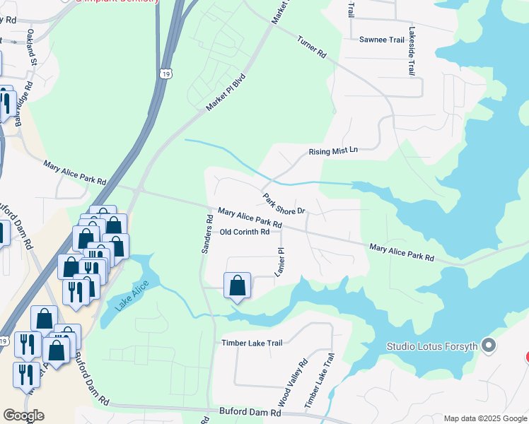 map of restaurants, bars, coffee shops, grocery stores, and more near 1415 Centerboard Court in Cumming