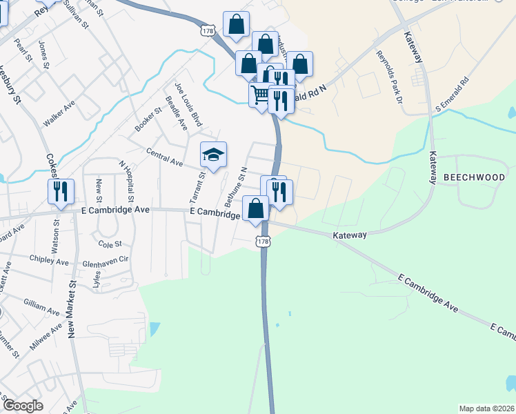 map of restaurants, bars, coffee shops, grocery stores, and more near 1318 Lincoln Avenue in Greenwood