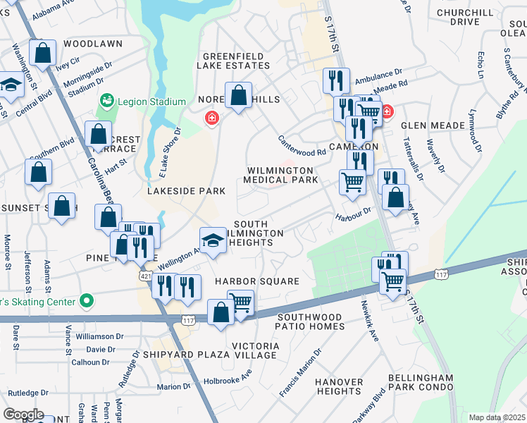 map of restaurants, bars, coffee shops, grocery stores, and more near 1263 Wellington Avenue in Wilmington