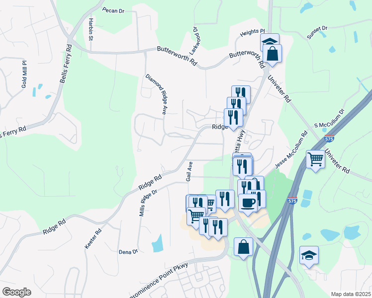 map of restaurants, bars, coffee shops, grocery stores, and more near 3000 Ridge Road in Canton