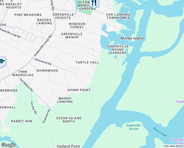 map of restaurants, bars, coffee shops, grocery stores, and more near 6429 Shinncreek Lane in Wilmington