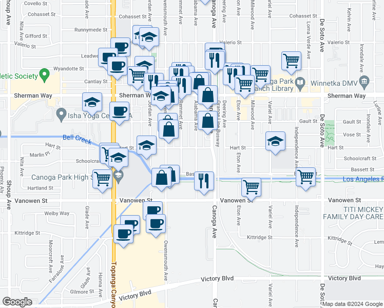 map of restaurants, bars, coffee shops, grocery stores, and more near in Los Angeles