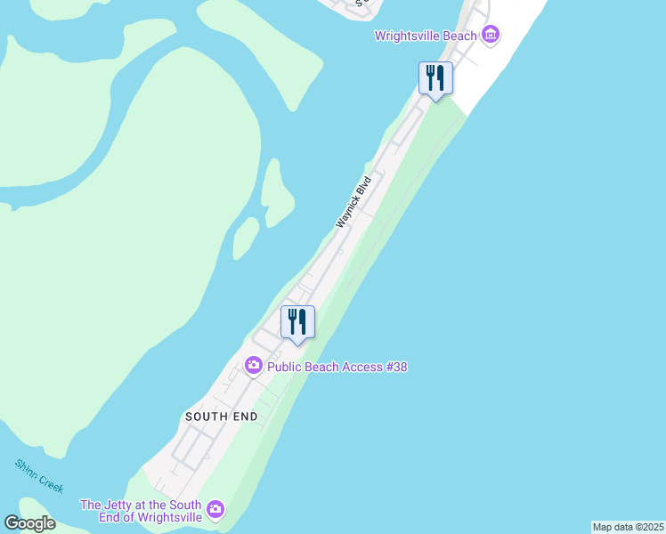 map of restaurants, bars, coffee shops, grocery stores, and more near 539 South Lumina Avenue in Wrightsville Beach