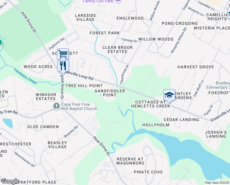 map of restaurants, bars, coffee shops, grocery stores, and more near 609 Sandfiddler Point in Wilmington