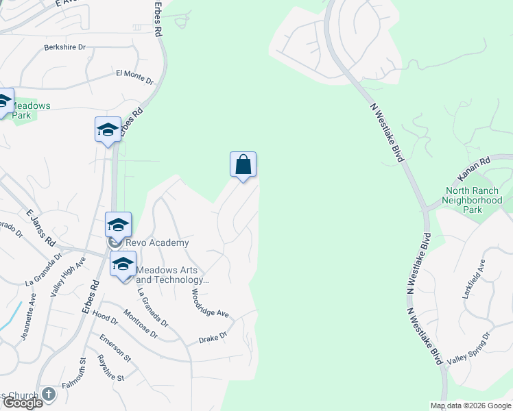 map of restaurants, bars, coffee shops, grocery stores, and more near 2591 Carpenter Street in Thousand Oaks