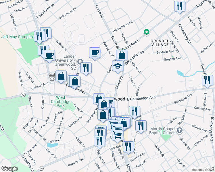 map of restaurants, bars, coffee shops, grocery stores, and more near 115 Blake Street in Greenwood