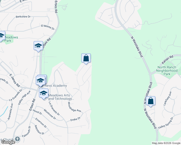 map of restaurants, bars, coffee shops, grocery stores, and more near 2591 Carpenter Street in Thousand Oaks