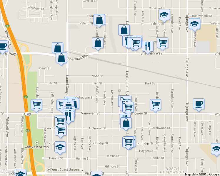 map of restaurants, bars, coffee shops, grocery stores, and more near 6940 Hinds Avenue in Los Angeles