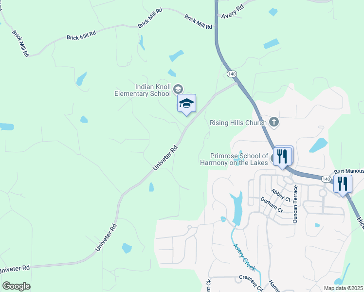 map of restaurants, bars, coffee shops, grocery stores, and more near 3568 Univeter Road in Canton