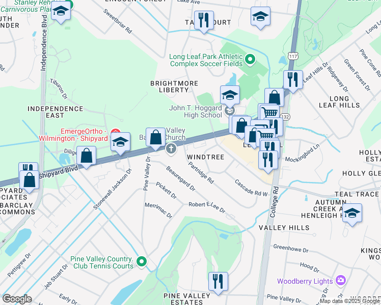 map of restaurants, bars, coffee shops, grocery stores, and more near 9 Partridge Road in Wilmington