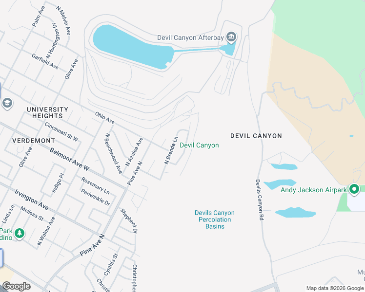 map of restaurants, bars, coffee shops, grocery stores, and more near 6384 North Ventura Avenue in San Bernardino