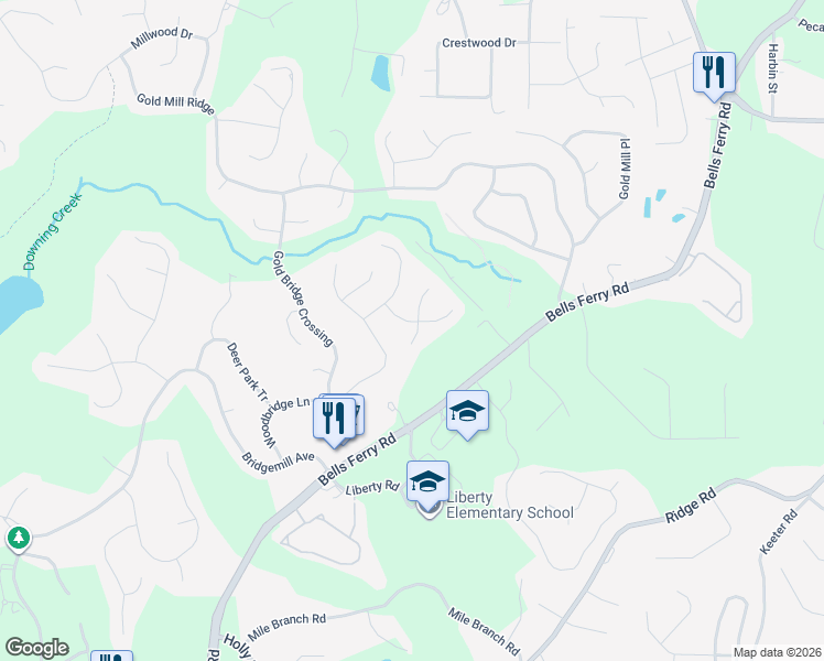 map of restaurants, bars, coffee shops, grocery stores, and more near 409 Redwood Trail in Canton