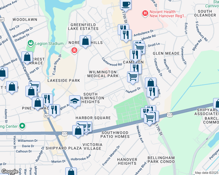 map of restaurants, bars, coffee shops, grocery stores, and more near 1322 Wellington Avenue in Wilmington