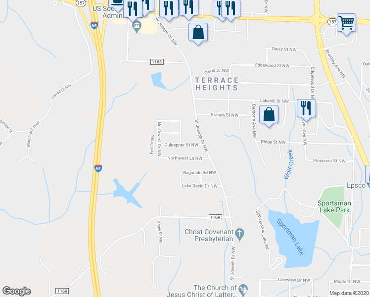 map of restaurants, bars, coffee shops, grocery stores, and more near 1818 Culpepper Street Northwest in Cullman