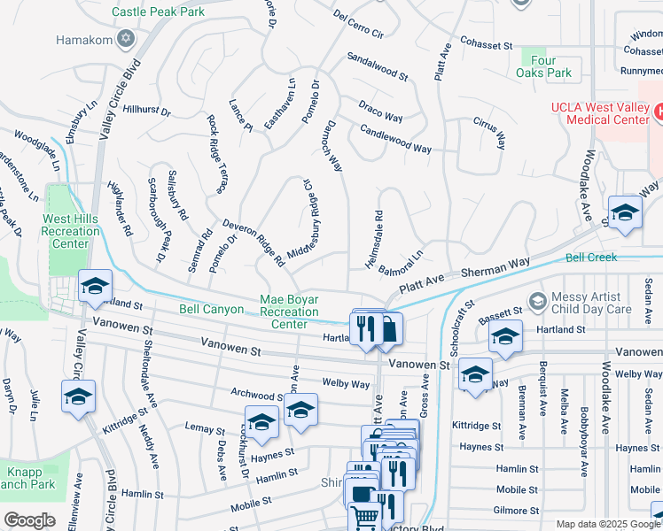 map of restaurants, bars, coffee shops, grocery stores, and more near 7000 Newport Circle in Los Angeles