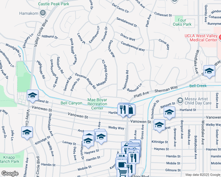 map of restaurants, bars, coffee shops, grocery stores, and more near 7000 Newport Circle in Los Angeles