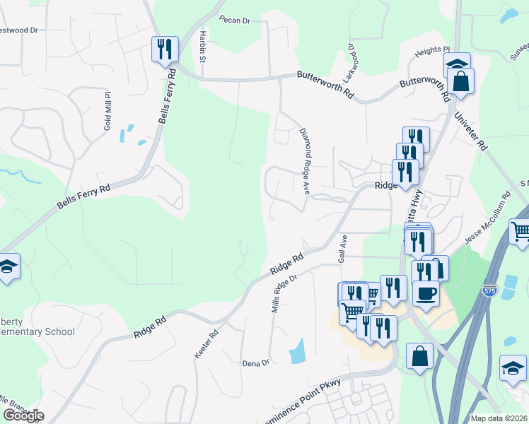 map of restaurants, bars, coffee shops, grocery stores, and more near 309 Stone Valley Crossing in Canton