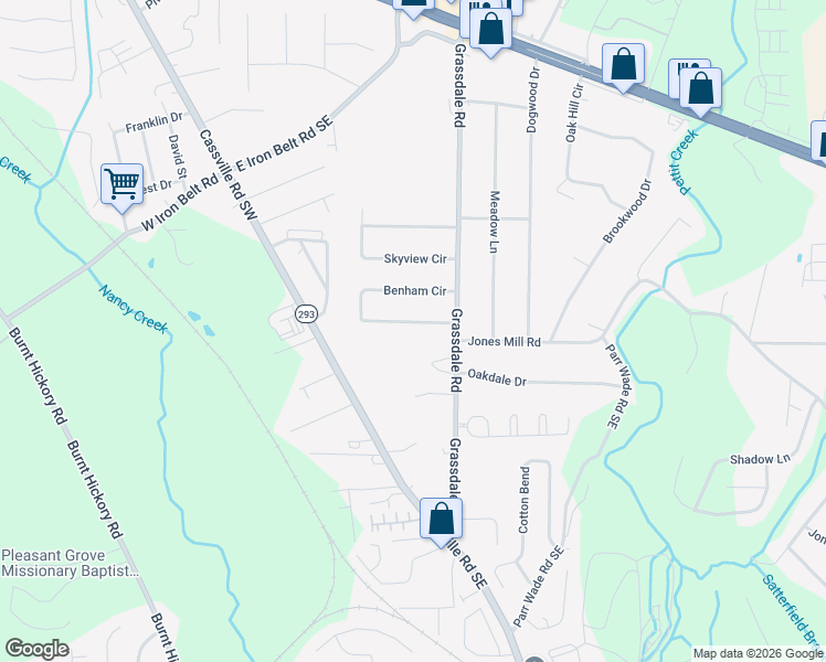 map of restaurants, bars, coffee shops, grocery stores, and more near 8 Benham Circle in Cartersville