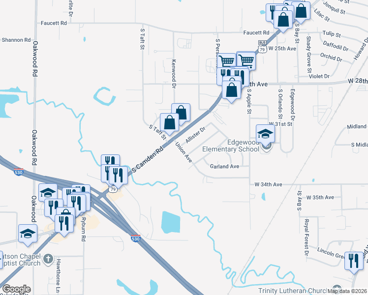 map of restaurants, bars, coffee shops, grocery stores, and more near 3206 Kendyl Street in Pine Bluff