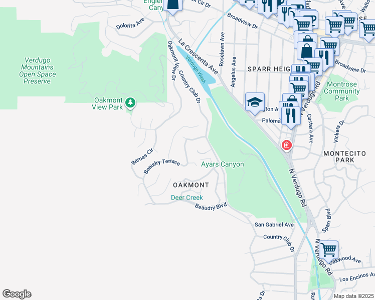 map of restaurants, bars, coffee shops, grocery stores, and more near 3300 Beaudry Terrace in Glendale