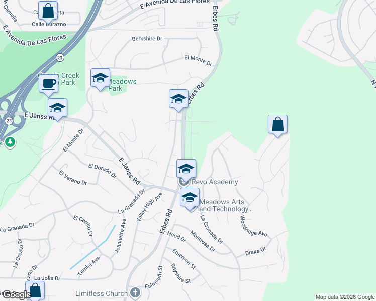 map of restaurants, bars, coffee shops, grocery stores, and more near 1391 Morrow Circle in Thousand Oaks