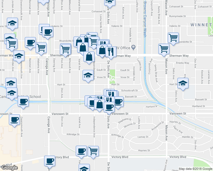 map of restaurants, bars, coffee shops, grocery stores, and more near in Los Angeles