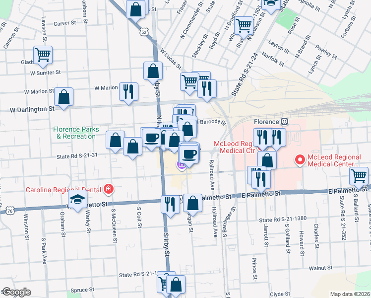 map of restaurants, bars, coffee shops, grocery stores, and more near in Florence