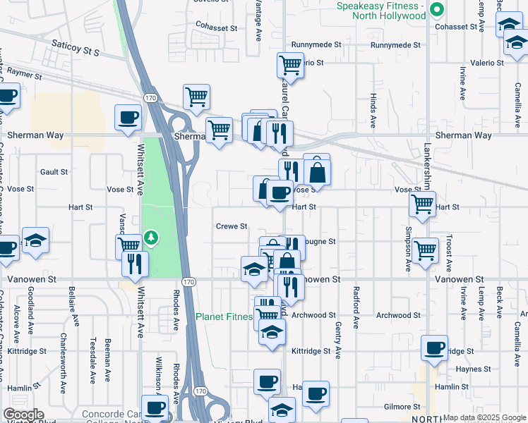 map of restaurants, bars, coffee shops, grocery stores, and more near in Los Angeles