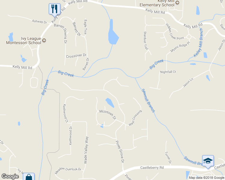 map of restaurants, bars, coffee shops, grocery stores, and more near 5210 Piney Grove Drive in Cumming