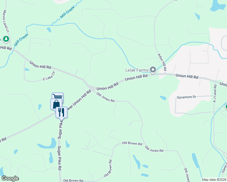 map of restaurants, bars, coffee shops, grocery stores, and more near 5743 Union Hill Road in Alpharetta