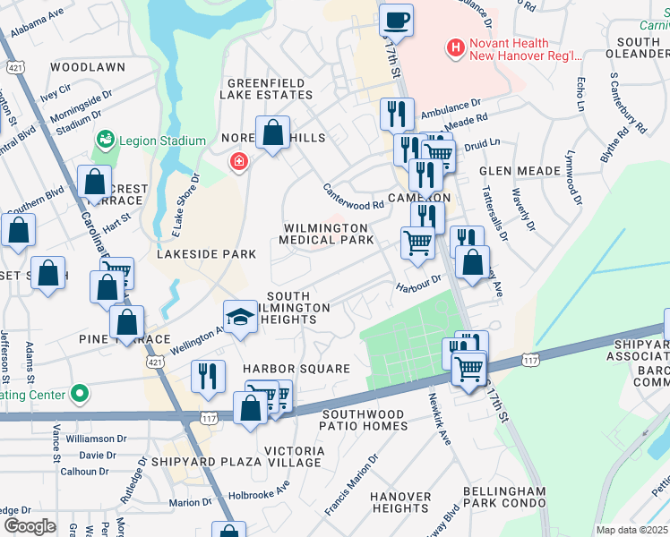 map of restaurants, bars, coffee shops, grocery stores, and more near 1322 Wellington Avenue in Wilmington