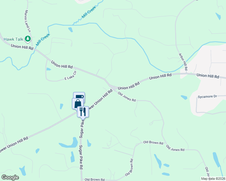 map of restaurants, bars, coffee shops, grocery stores, and more near 100-370 Old Jones Road in Alpharetta