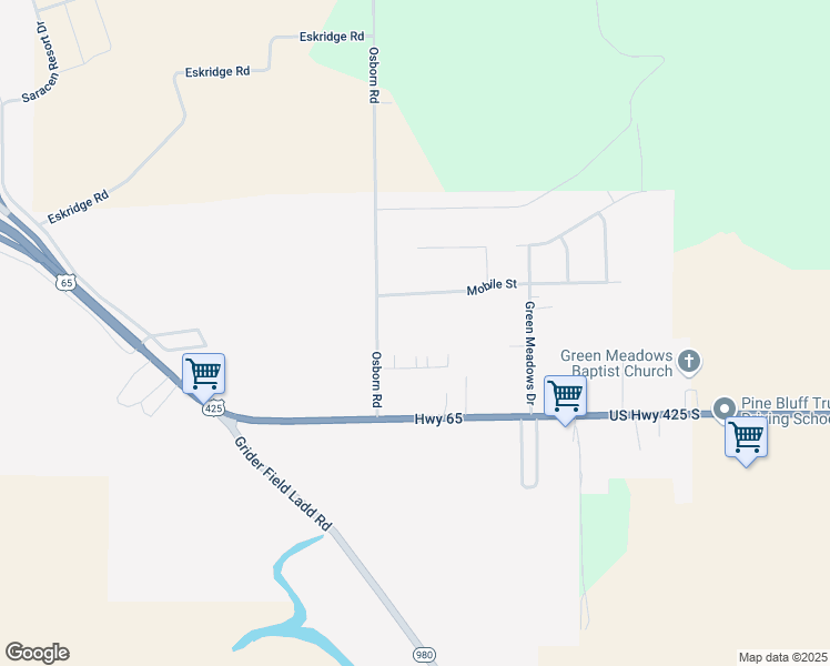 map of restaurants, bars, coffee shops, grocery stores, and more near 401 Osborn Road in Pine Bluff