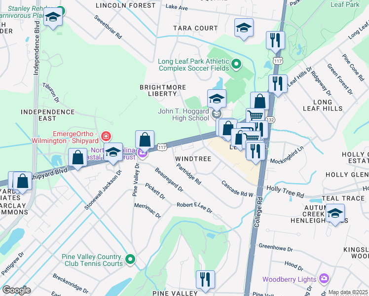 map of restaurants, bars, coffee shops, grocery stores, and more near 9 Partridge Road in Wilmington