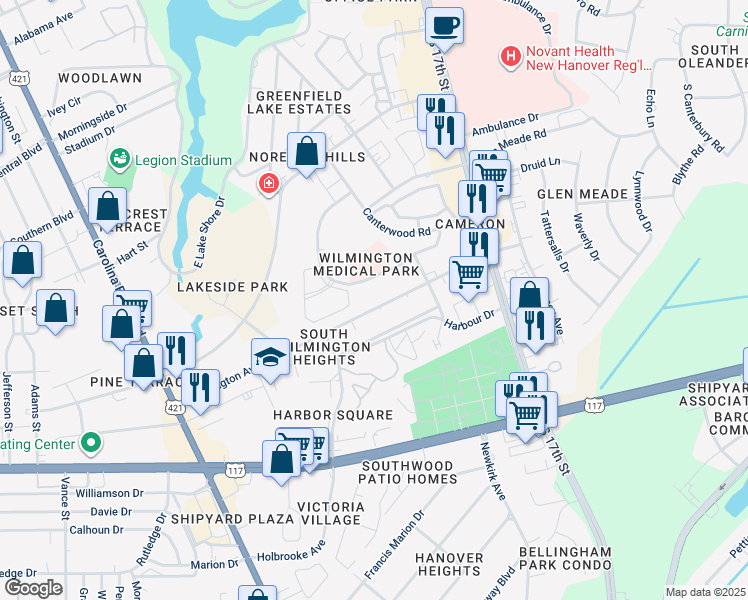 map of restaurants, bars, coffee shops, grocery stores, and more near 1293 Wellington Avenue in Wilmington