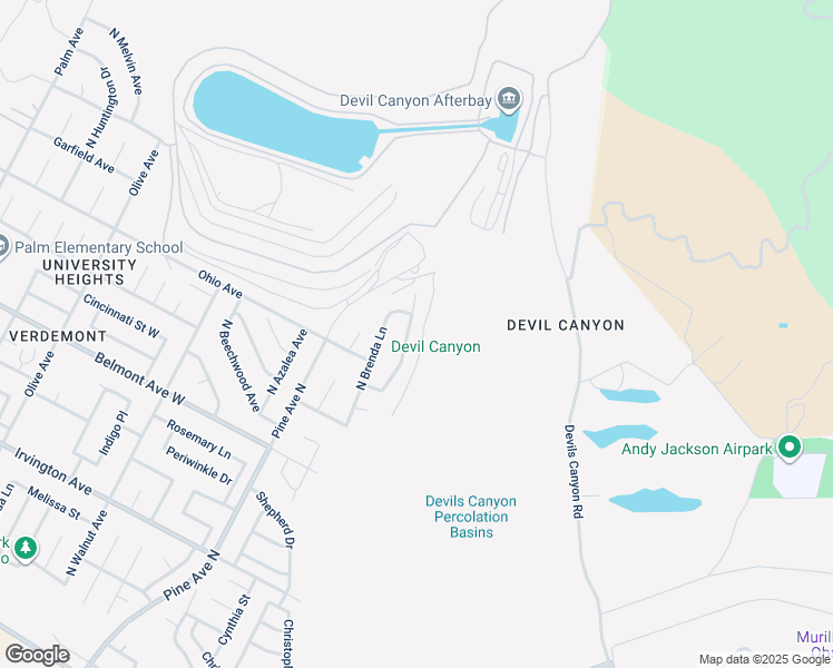 map of restaurants, bars, coffee shops, grocery stores, and more near 6415 North Ventura Avenue in San Bernardino