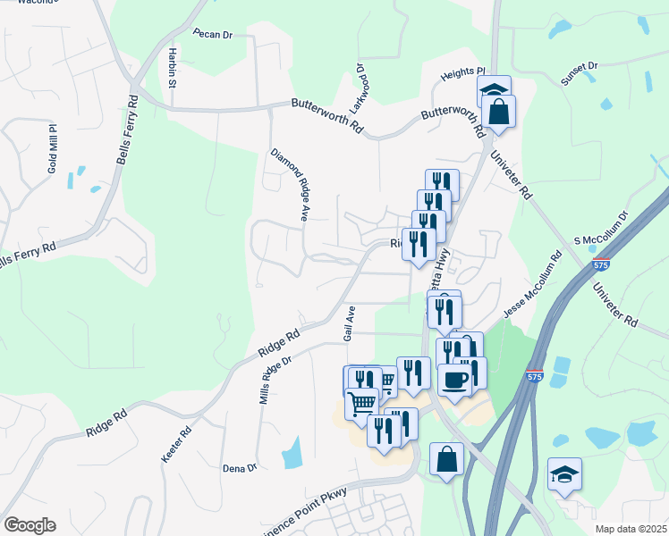 map of restaurants, bars, coffee shops, grocery stores, and more near 3000 Ridge Road in Canton