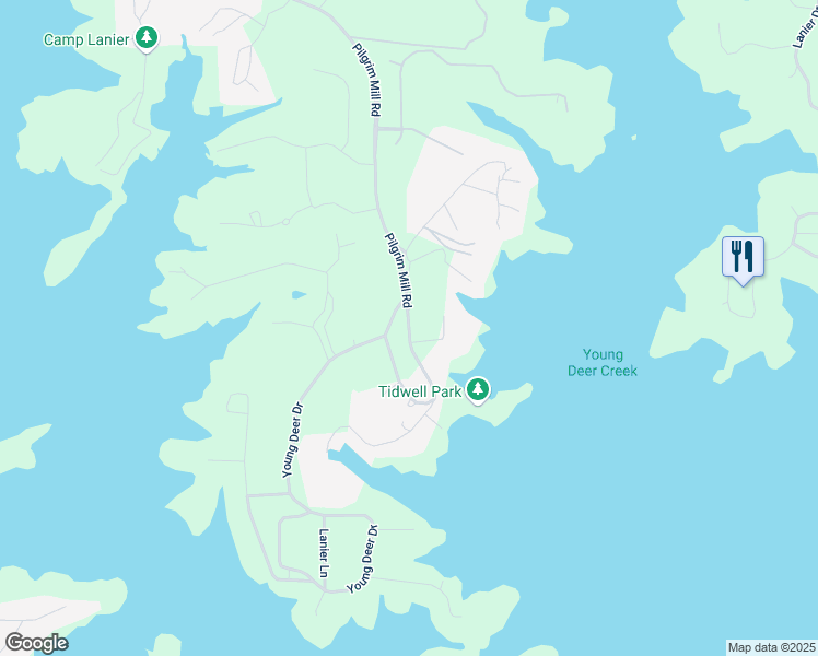 map of restaurants, bars, coffee shops, grocery stores, and more near 3310 Pilgrim Mill Road in Cumming