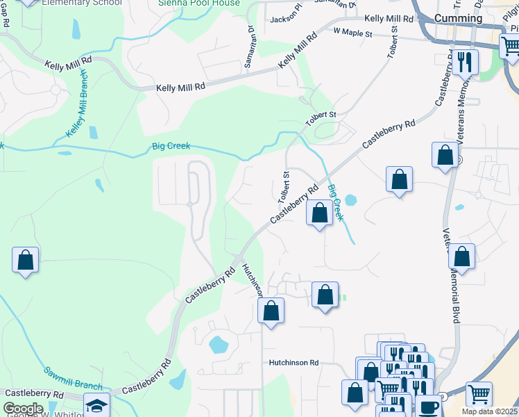 map of restaurants, bars, coffee shops, grocery stores, and more near 3460 Trow Creek Lane in Cumming